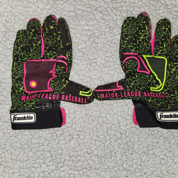 Kids' Pink and Green Batting Gloves - Picture 2 of 4